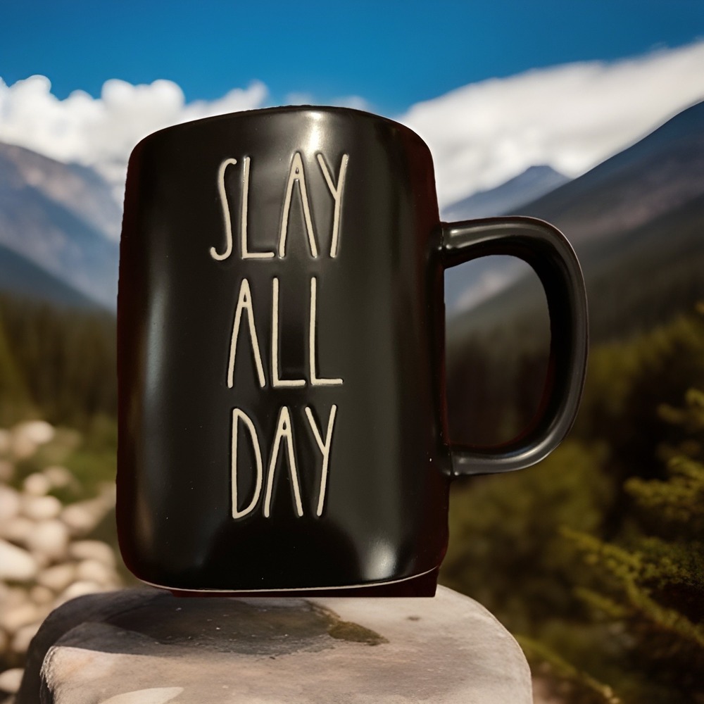 Rae Dunn "SLAY ALL DAY" Black Coffee Tea Mug /‎ Cup 16 Oz  Big Cup Of Coffee